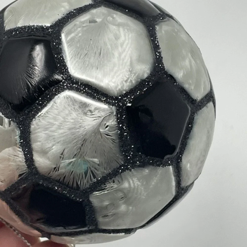 New Glass Christmas Ornament Soccer ball Black White‎ boys girls gift x-mas